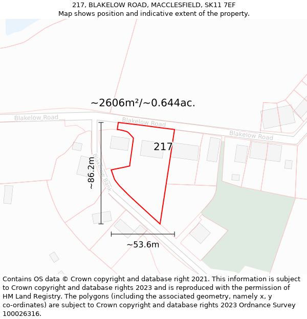 217, BLAKELOW ROAD, MACCLESFIELD, SK11 7EF: Plot and title map