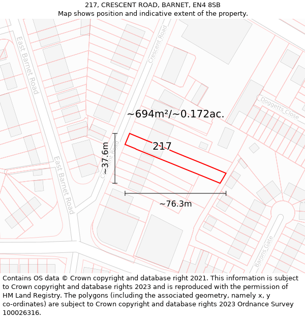 217, CRESCENT ROAD, BARNET, EN4 8SB: Plot and title map