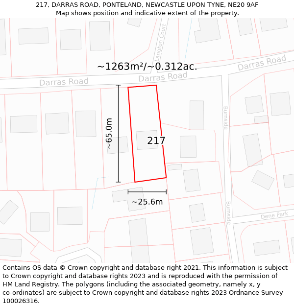 217, DARRAS ROAD, PONTELAND, NEWCASTLE UPON TYNE, NE20 9AF: Plot and title map