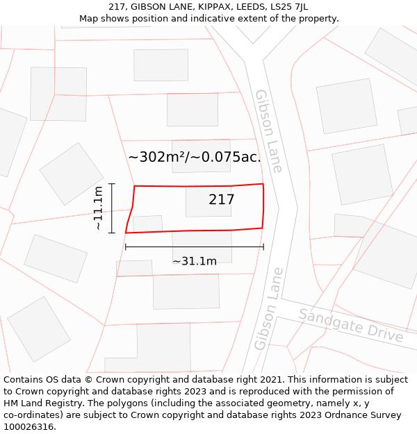 217, GIBSON LANE, KIPPAX, LEEDS, LS25 7JL: Plot and title map