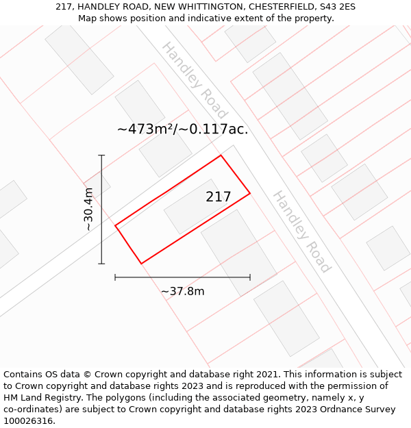 217, HANDLEY ROAD, NEW WHITTINGTON, CHESTERFIELD, S43 2ES: Plot and title map