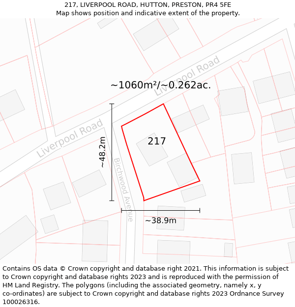 217, LIVERPOOL ROAD, HUTTON, PRESTON, PR4 5FE: Plot and title map