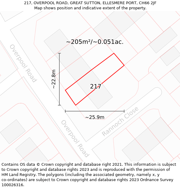 217, OVERPOOL ROAD, GREAT SUTTON, ELLESMERE PORT, CH66 2JF: Plot and title map