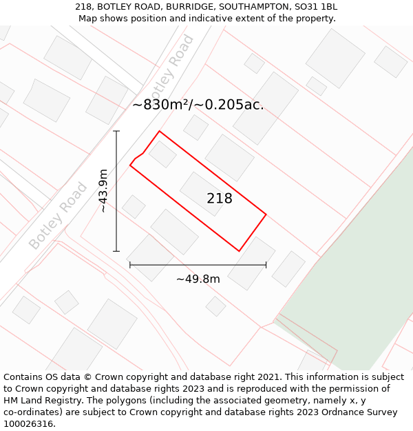 218, BOTLEY ROAD, BURRIDGE, SOUTHAMPTON, SO31 1BL: Plot and title map