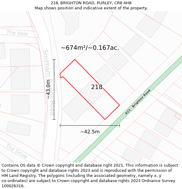 218, BRIGHTON ROAD, PURLEY, CR8 4HB: Plot and title map