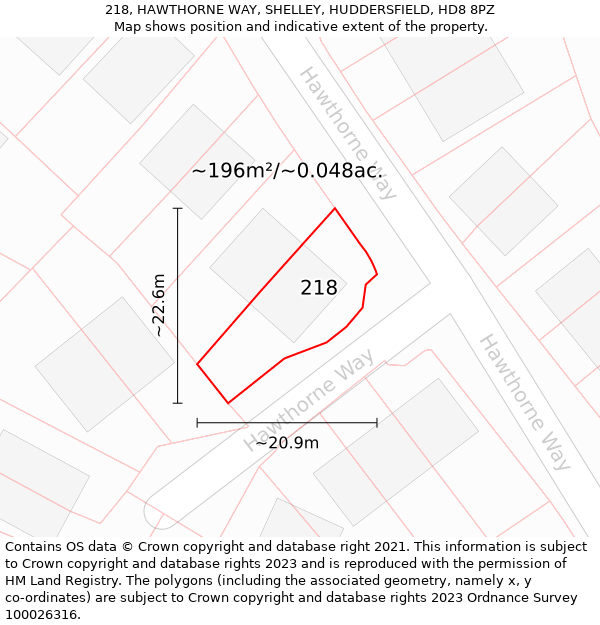 218, HAWTHORNE WAY, SHELLEY, HUDDERSFIELD, HD8 8PZ: Plot and title map