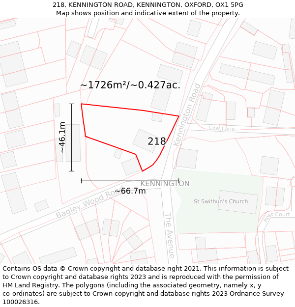 218, KENNINGTON ROAD, KENNINGTON, OXFORD, OX1 5PG: Plot and title map