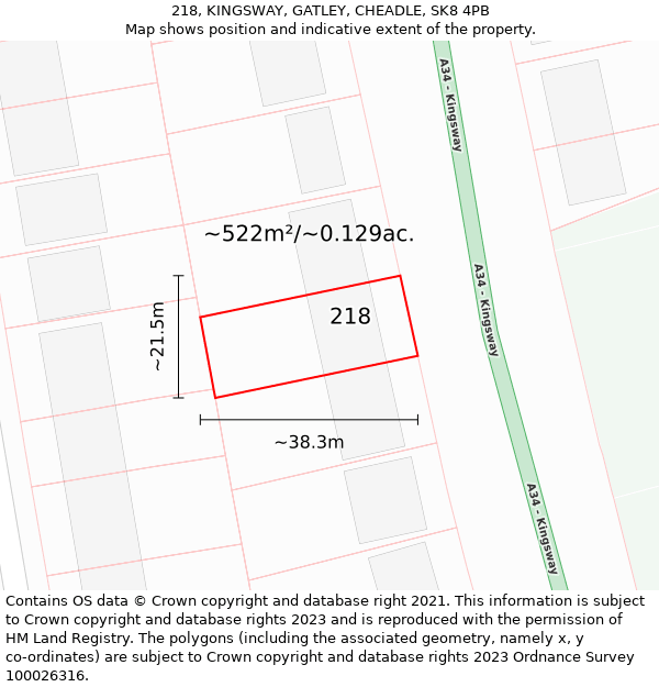 218, KINGSWAY, GATLEY, CHEADLE, SK8 4PB: Plot and title map