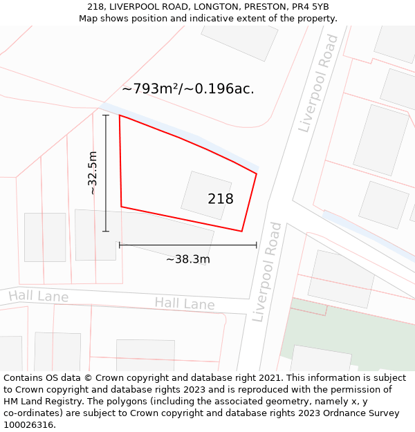 218, LIVERPOOL ROAD, LONGTON, PRESTON, PR4 5YB: Plot and title map