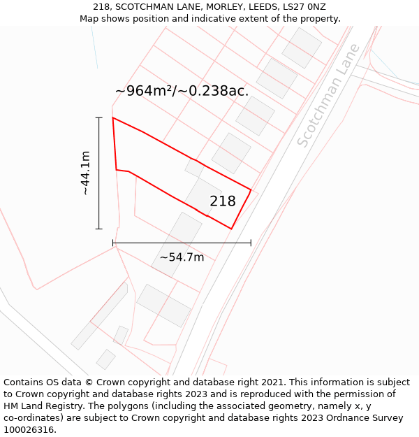 218, SCOTCHMAN LANE, MORLEY, LEEDS, LS27 0NZ: Plot and title map