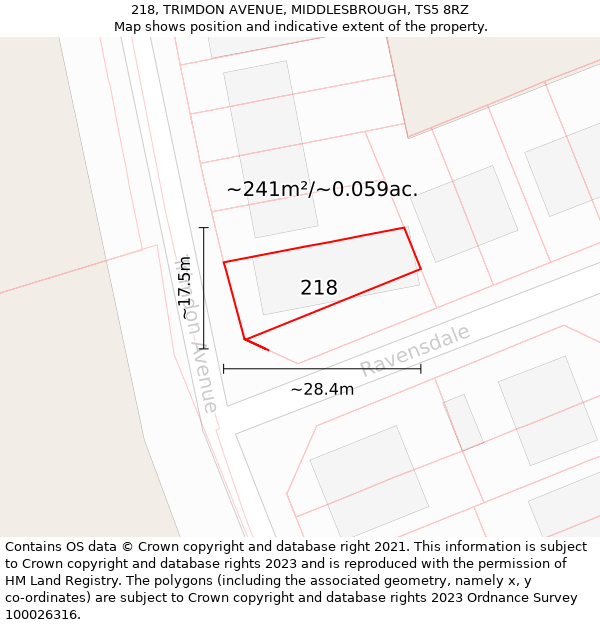 218, TRIMDON AVENUE, MIDDLESBROUGH, TS5 8RZ: Plot and title map