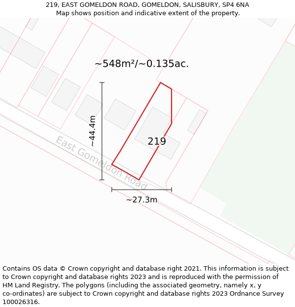 219, EAST GOMELDON ROAD, GOMELDON, SALISBURY, SP4 6NA: Plot and title map