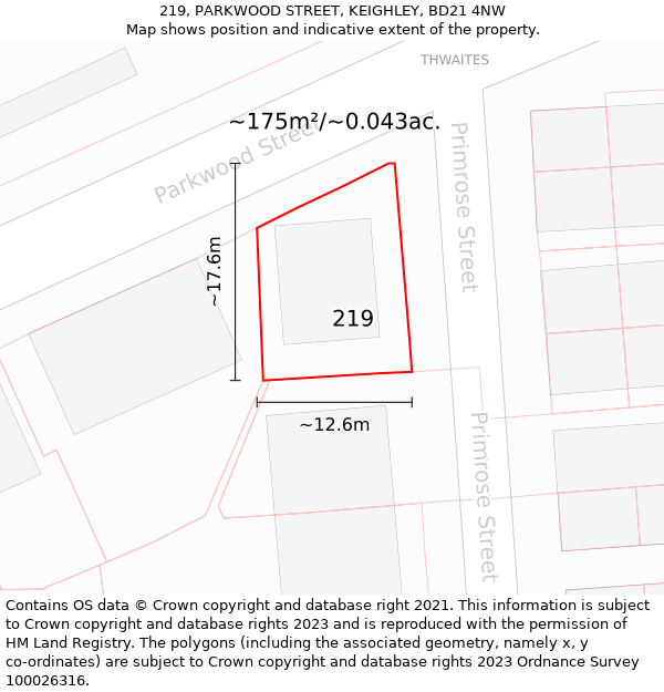 219, PARKWOOD STREET, KEIGHLEY, BD21 4NW: Plot and title map