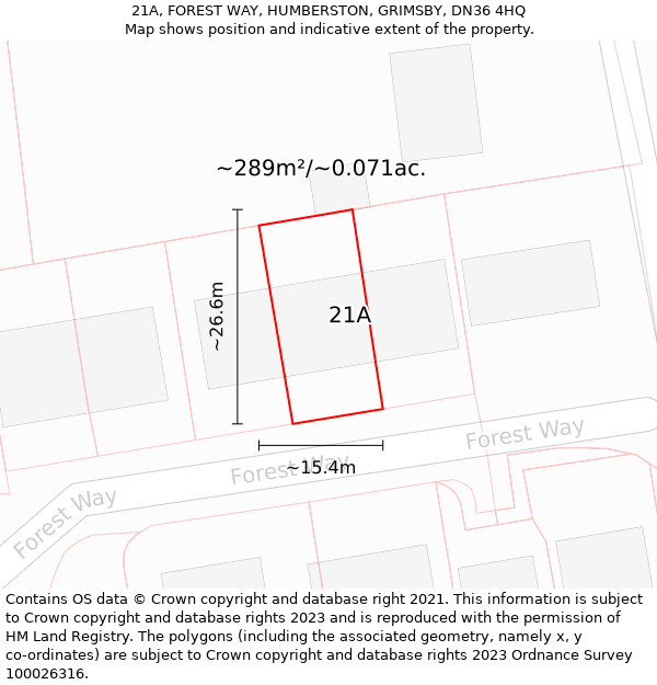 21A, FOREST WAY, HUMBERSTON, GRIMSBY, DN36 4HQ: Plot and title map