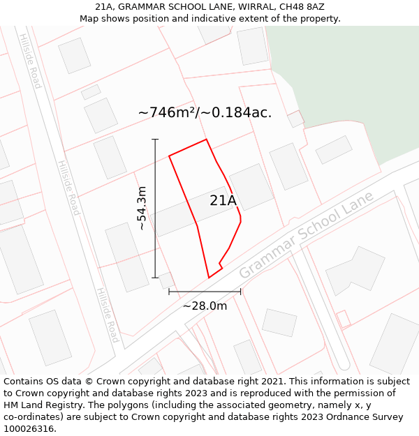 21A, GRAMMAR SCHOOL LANE, WIRRAL, CH48 8AZ: Plot and title map