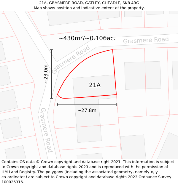 21A, GRASMERE ROAD, GATLEY, CHEADLE, SK8 4RG: Plot and title map