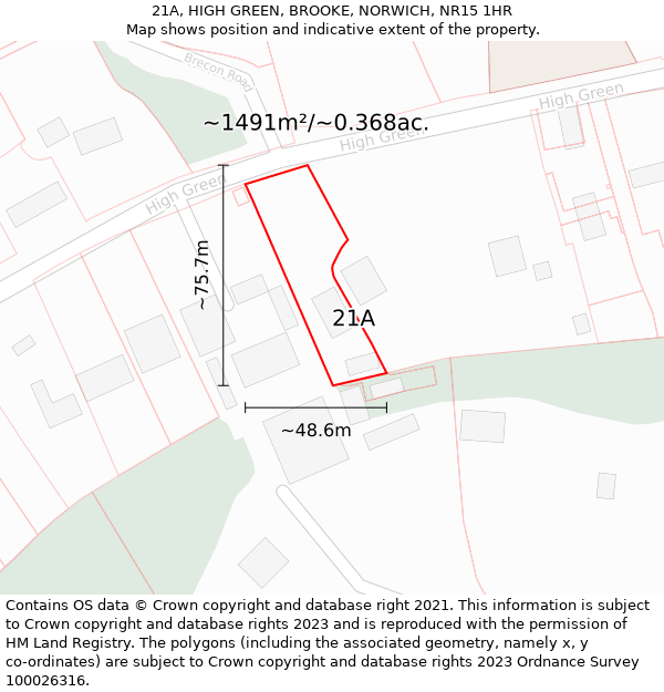 21A, HIGH GREEN, BROOKE, NORWICH, NR15 1HR: Plot and title map