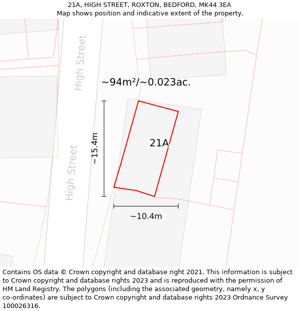 21A, HIGH STREET, ROXTON, BEDFORD, MK44 3EA: Plot and title map