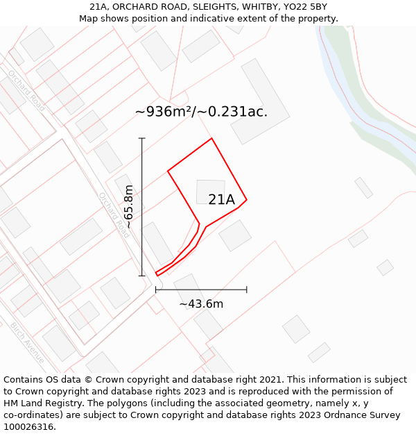 21A, ORCHARD ROAD, SLEIGHTS, WHITBY, YO22 5BY: Plot and title map