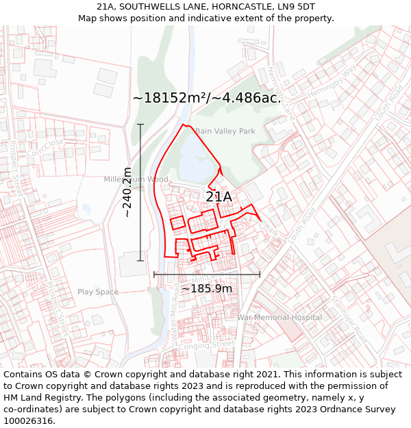 21A, SOUTHWELLS LANE, HORNCASTLE, LN9 5DT: Plot and title map