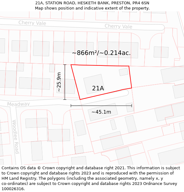 21A, STATION ROAD, HESKETH BANK, PRESTON, PR4 6SN: Plot and title map