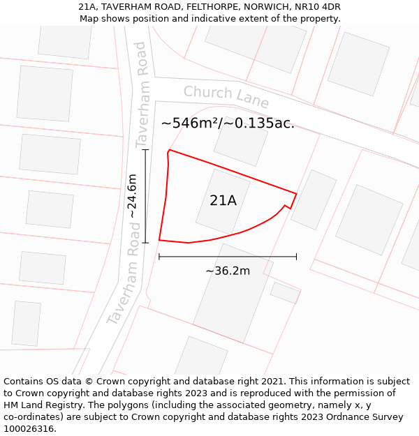 21A, TAVERHAM ROAD, FELTHORPE, NORWICH, NR10 4DR: Plot and title map