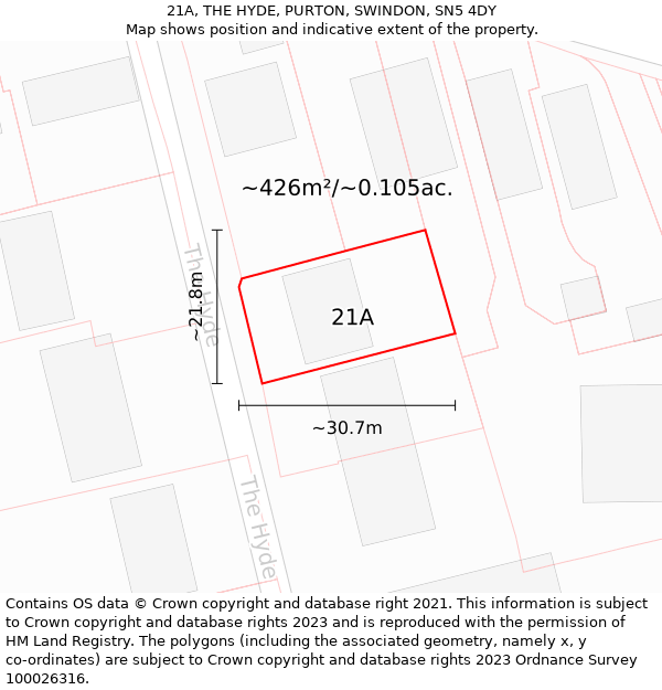 21A, THE HYDE, PURTON, SWINDON, SN5 4DY: Plot and title map