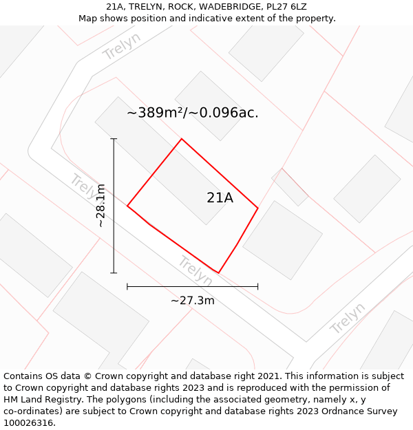 21A, TRELYN, ROCK, WADEBRIDGE, PL27 6LZ: Plot and title map