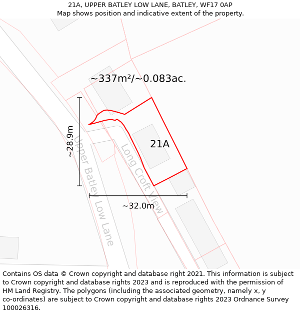 21A, UPPER BATLEY LOW LANE, BATLEY, WF17 0AP: Plot and title map