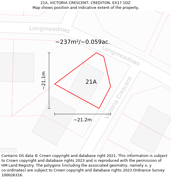 21A, VICTORIA CRESCENT, CREDITON, EX17 1DZ: Plot and title map