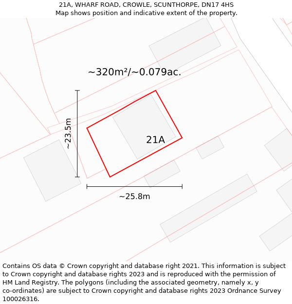 21A, WHARF ROAD, CROWLE, SCUNTHORPE, DN17 4HS: Plot and title map