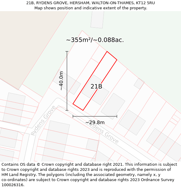 21B, RYDENS GROVE, HERSHAM, WALTON-ON-THAMES, KT12 5RU: Plot and title map