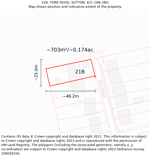 21B, YORK ROAD, SUTTON, ELY, CB6 2NU: Plot and title map