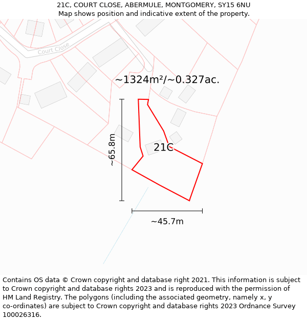 21C, COURT CLOSE, ABERMULE, MONTGOMERY, SY15 6NU: Plot and title map