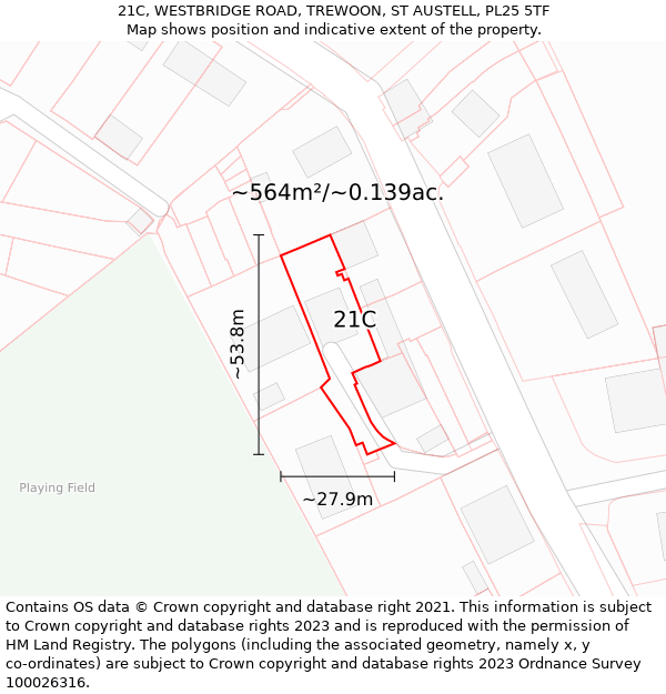 21C, WESTBRIDGE ROAD, TREWOON, ST AUSTELL, PL25 5TF: Plot and title map