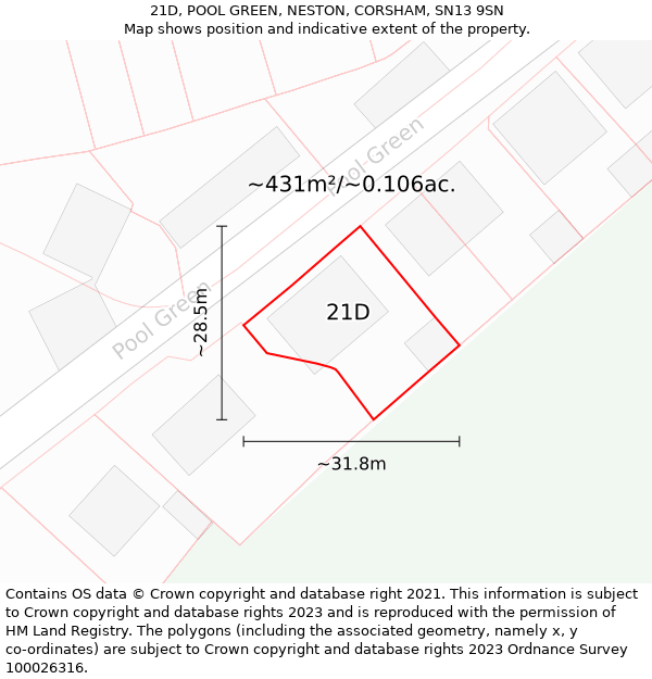 21D, POOL GREEN, NESTON, CORSHAM, SN13 9SN: Plot and title map