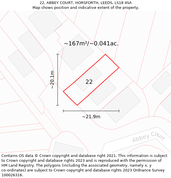 22, ABBEY COURT, HORSFORTH, LEEDS, LS18 4SA: Plot and title map