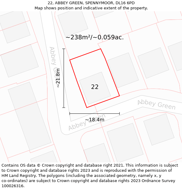 22, ABBEY GREEN, SPENNYMOOR, DL16 6PD: Plot and title map