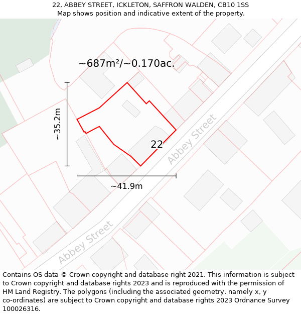 22, ABBEY STREET, ICKLETON, SAFFRON WALDEN, CB10 1SS: Plot and title map