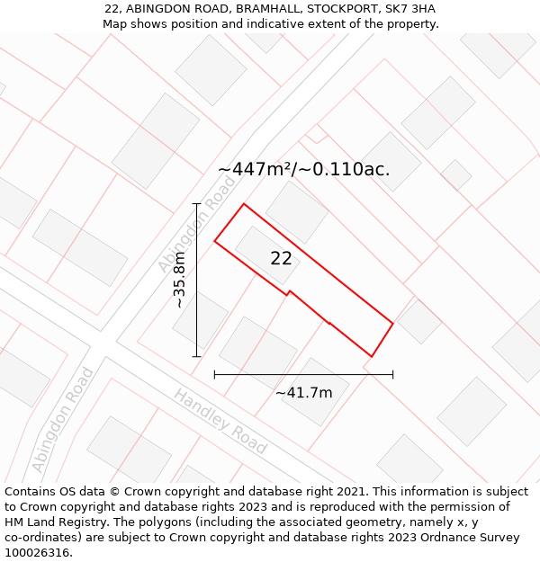 22, ABINGDON ROAD, BRAMHALL, STOCKPORT, SK7 3HA: Plot and title map