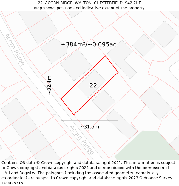22, ACORN RIDGE, WALTON, CHESTERFIELD, S42 7HE: Plot and title map