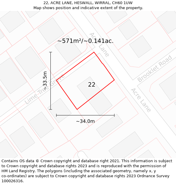 22, ACRE LANE, HESWALL, WIRRAL, CH60 1UW: Plot and title map