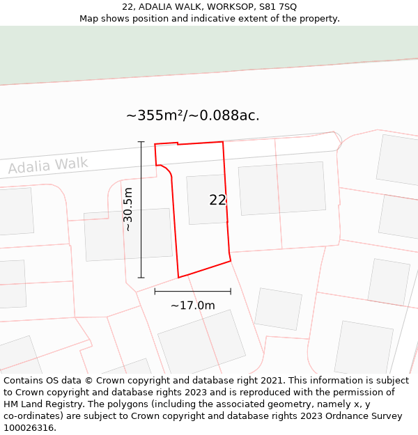 22, ADALIA WALK, WORKSOP, S81 7SQ: Plot and title map