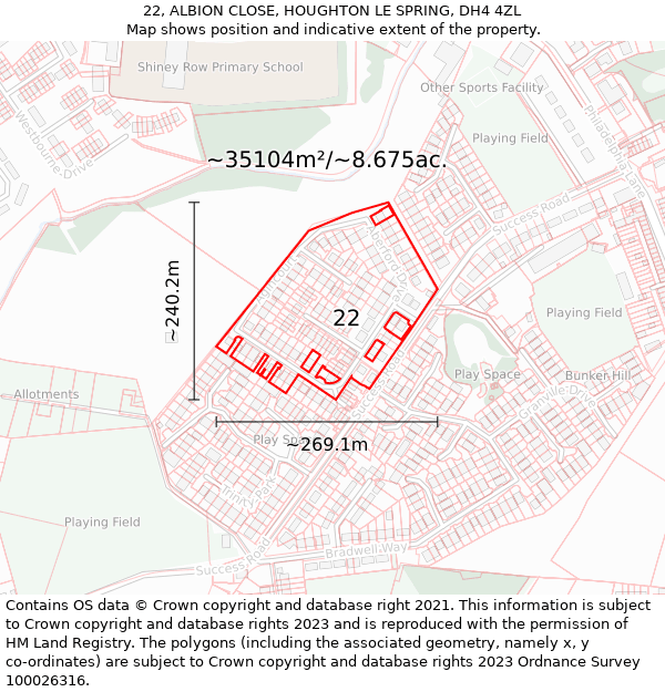 22, ALBION CLOSE, HOUGHTON LE SPRING, DH4 4ZL: Plot and title map