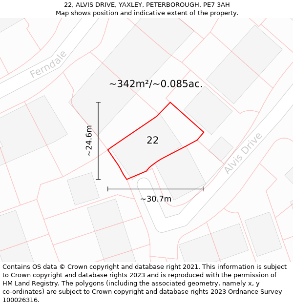 22, ALVIS DRIVE, YAXLEY, PETERBOROUGH, PE7 3AH: Plot and title map