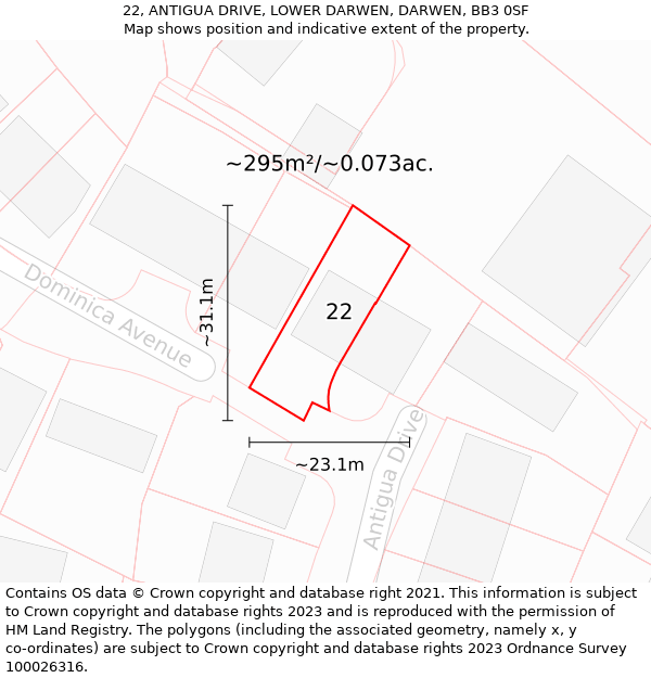 22, ANTIGUA DRIVE, LOWER DARWEN, DARWEN, BB3 0SF: Plot and title map