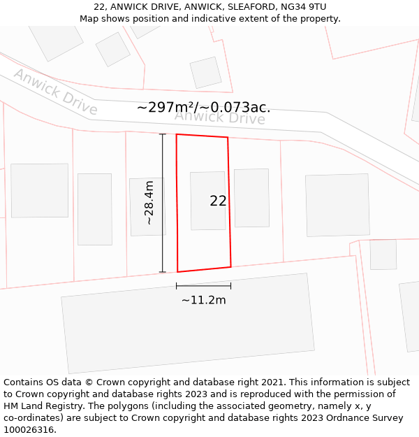 22, ANWICK DRIVE, ANWICK, SLEAFORD, NG34 9TU: Plot and title map