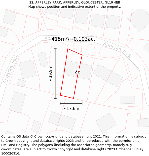 22, APPERLEY PARK, APPERLEY, GLOUCESTER, GL19 4EB: Plot and title map