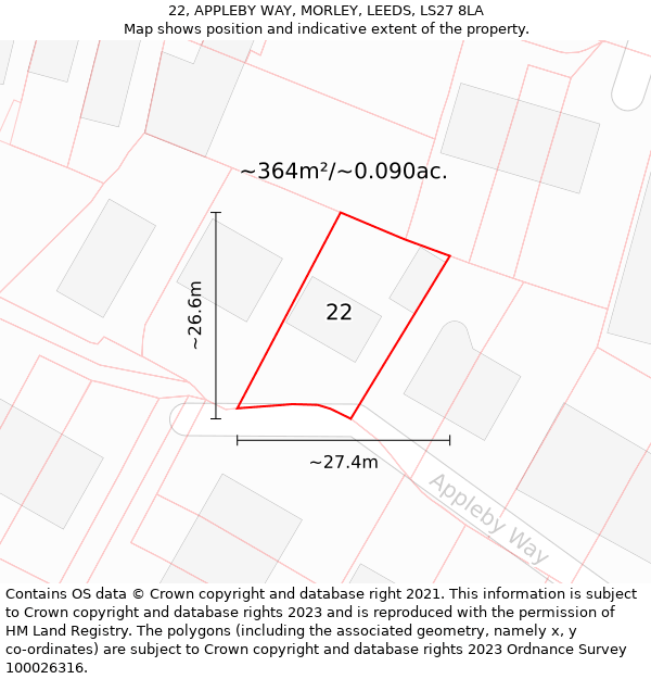 22, APPLEBY WAY, MORLEY, LEEDS, LS27 8LA: Plot and title map