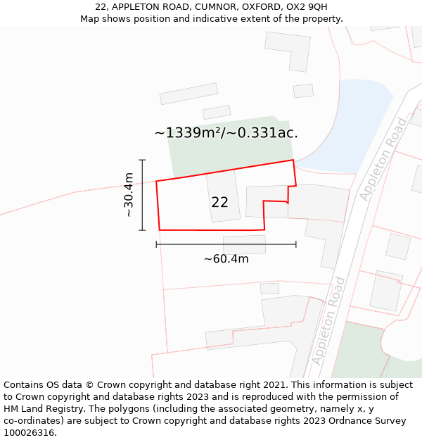 22, APPLETON ROAD, CUMNOR, OXFORD, OX2 9QH: Plot and title map